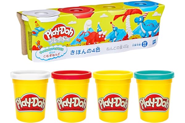 ハズブロ(HASBRO) プレイ・ドー Play-Doh きほんの4色 カラフルなこむぎねんど シングル缶112gが4個入ったセット 2歳以上の子供向け アート、図工、クラフト、手芸、パーティーの記念品に最適 B6508 正規品