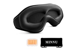 MINNU アイマスク 睡眠用 3D立体型 目隠し 安眠 遮光率99.99％ 通気性 圧迫感なし 柔らかい シルク質感 低反発素材 サイズ調整可能 軽量 旅行/出張/昼寝に最適 快眠 グッズ 男女兼用 耳栓セット/収納袋付（ブラック）