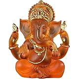 TISHITA ガネーシャ 置物インド 風水主ガネーシャ インドの神様 象 オブジェ ガネーシャ像 工芸品 開運 彫像家の装飾品 工芸品 - オレンジ