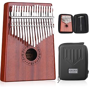 GECKO カリンバ 17 keys Kalimba 親指ピアノとEVA高性能保護ケース、ハンマー、スタディガイド。
