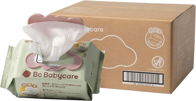 【bc babycare】 おしりふき 80枚入り 12パック 純水99.9% 赤ちゃん お尻拭き 厚手 ウェットティッシュ ウェットワイプ 手口ふき 蓋付 無添加