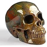 Skullis 5インチ インディアン メノウ クリスタル スカル 手彫り 宝石 ファインアート彫刻 レイキ ヒーリングストーン像 017