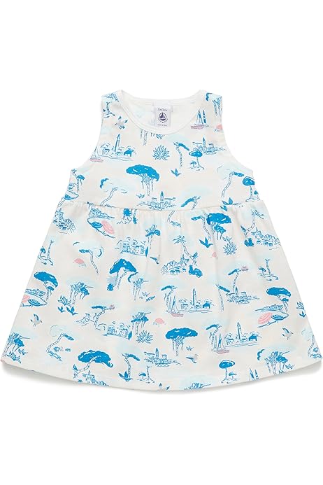 プチバトー Petit 子供服 中古 半袖ワンピース Bateau81cm ブルマ付 白 年製 水色