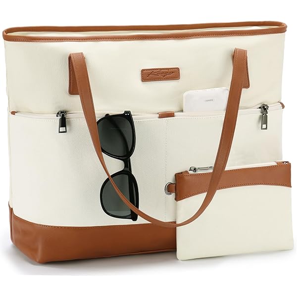 RAVUO Laptop Tote Bag For Women - 15.6 Inch Water Resistant Canvas, Shoulder Bag With Pouch