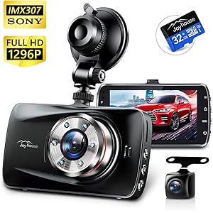 ドライブレコーダー 前後カメラ 【Sonyセンサー&赤外線暗視ライト】 1296PフルHD高画質 170度広角視野 操作…