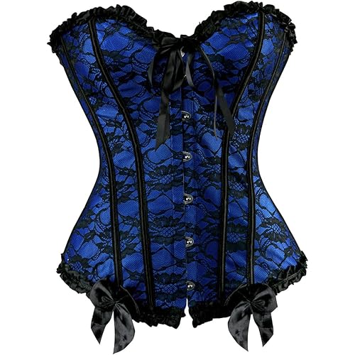 Womens Floral Black Lace Trim Corset Overbust Waist Cincher Bustier Top