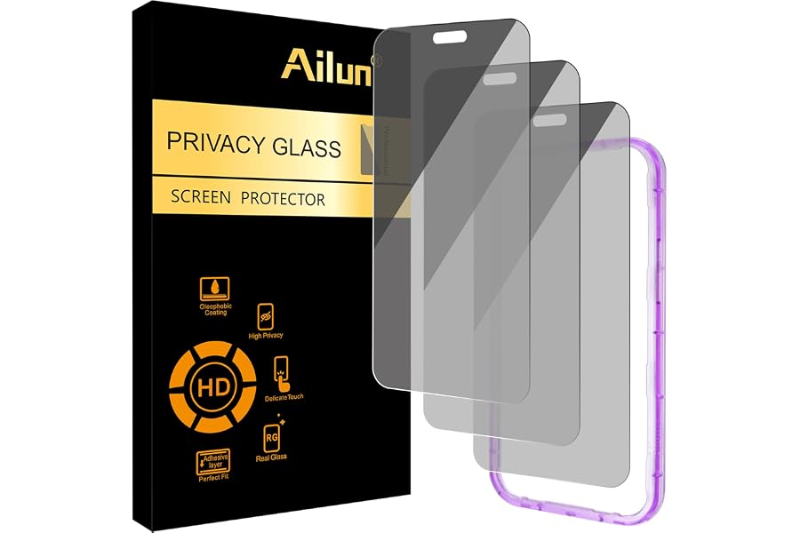 Ailun 3 Pack Privacy Screen Protector for iPhone 18 Pro Max [6.9 inch] | Tempered Glass, Installation Frame, Anti Spy Private