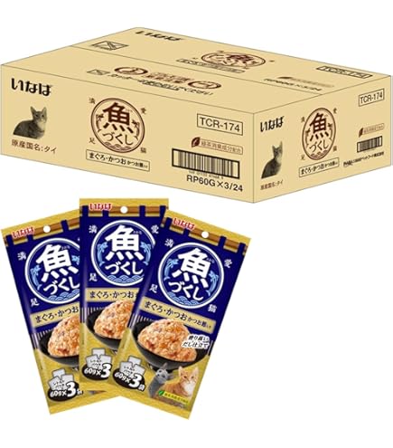 Amazon.co.jp: いなば 魚づくし まぐろ・かつお 60g×3袋×24個 猫