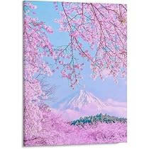 富士山と桜を描いたアートパネル Amazon.co.jp: 絵画 桜と富士山インテリア 絵画 アニメの美的