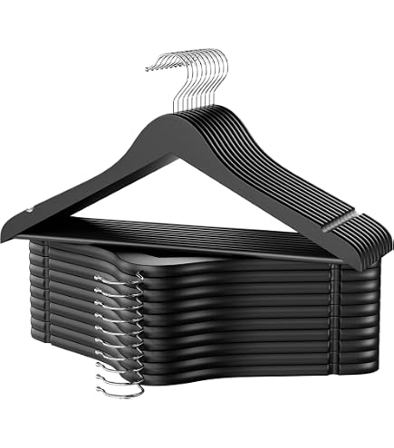 Topia Slim Wooden Hangers – 10 Pack Black Space-Saving Clothes Hangers With Non-Slip Notches