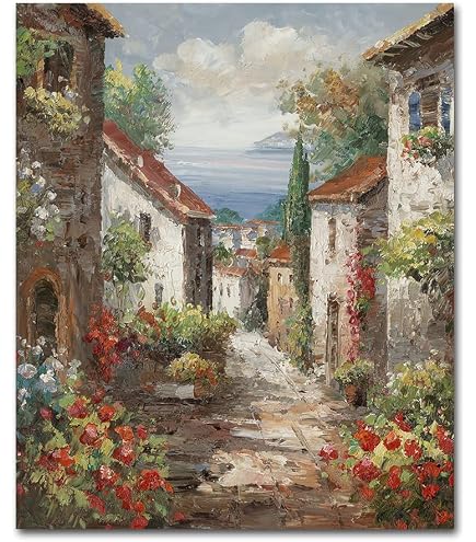 Amazon.co.jp: 沿岸の都市景観 油絵 アートワーク: イタリアの町