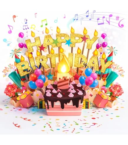 Amazon | 3Dポップアップバースデーカード、1~100歳 豪華 ブロー可 LED