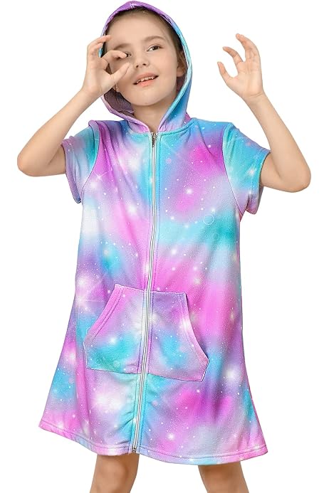 Kid Girls Hooded Zip Terry Swimsuit 
