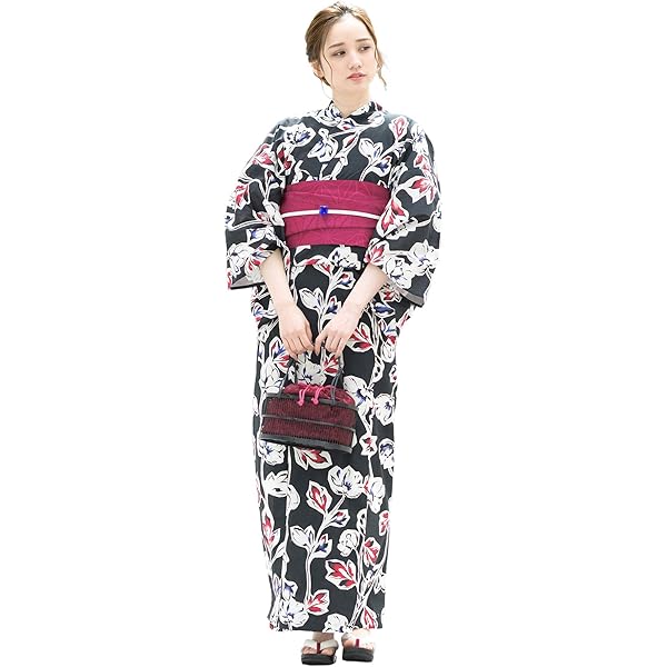 Amazon | [dear-japan] 浴衣 そしてゆめ 蝶 葉 紫 ピンク 船底袖