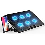 LiANGSTAR ノートパソコン冷却パッド ６つ冷却ファン ノートPCクーラー 7段階高さ 角度調整 風量調節 冷却台 2つUSBポート 静音 スマホンスタンド付き 最大17.3インチまで対応 (Blue)