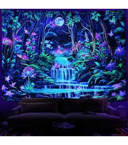 Amazon.co.jp: ブラックライトファンタジーフォレストタペストリー