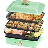 SOLEMOOD ホットプレート 焼肉 たこ焼き 3枚タイプ 多用途 しゃぶしゃぶ グリル鍋 深鍋 焼肉プレート プレート取り外し可能 着脱式ホットプレート 1台多役 A4サイズ 1200W おしゃれ かわいい 温度調節 洗いやすい 1人 2人 3人