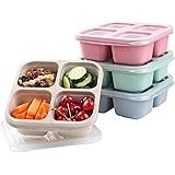TurtingAs Snack Containers, 4 Pack Reusable Bento Snack Box, 4 Compartments Meal Prep Lunch Containers for Kids Adults, Divid