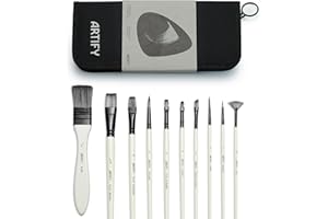 Artify 絵筆セット １０本入り 筆セット 水彩 油彩 油絵 アクリル ガッシュ絵 ナイロン製 絵具 画筆 ペイントブラシ ケース付き 丸型 平型 円頭 扇型筆 画材 ホワイト