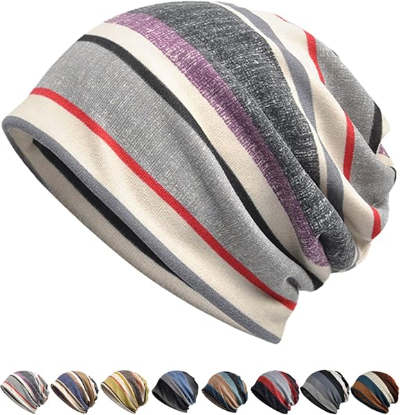 SUBTRY Knitted Hat Men's Women's 【Skin-friendly Cotton Material・Breathable・Two-Way Knit Hat】 Hat with Openable Top, Neck Warmer, Stripe, Stretch, Large, Antibacterial and Deodorant, Care, Anti-Cancer - 1