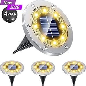 ガーデンライト ソーラー 屋外 ソーラーライト 埋め込み式 4個セット IP67防水 太陽光パネル充電 防犯対策 光センサー 8LED 高輝度 自動点灯/消灯 玄関先/庭/芝生/車道/歩道 (電球色) (ウォームホワイト)