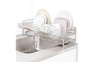 【伸縮式】 水切りラック シンク上 伸縮 ステンレス スリム 食器 水切り ラック 【ラチュナ Latuna キングジム】 キッチン 大容量 折りたたみ コンパクト 錆びない シンク (シルバー, 56×16×32cm)