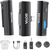 BOYALINK 2 Wireless Lavalier Microphone for iPhone15/16 Camera Android Phone,300M Los Range, 9H Battery Life,Switchable Mono/