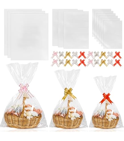 Purple Q Crafts Clear Cellophane Gift Basket Bags, 16" X 24", 1.2 Mil Thick (Pack Of 20)