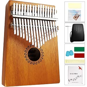 カリンバ 17キー親指ピアノkalimba EVA高性能保護ケース マホガニーキーポータブルムビラフィンガーピアノギフト子供とピアノ初心者に適しています(ブラウン)