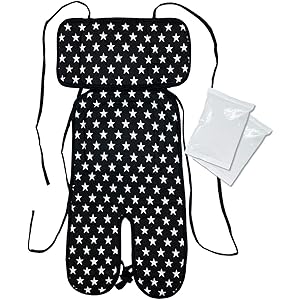 アレックス・サンガ ベビーカークッション ベビーキャリー兼用 保冷 保温 やわらか COOL シート 綿100% ブラックスター チャイルドシート エルゴ 予備保冷剤2個付 BKスター