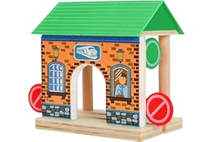 GUOOL 木製鉄道シーンアクセサリートラックサイドレール装飾空港/売り場/スカイホイール/男の子と女の子のためのバリケード駅, バリケードステーション