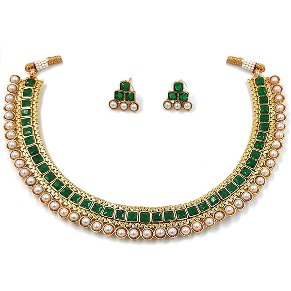 Aheli Pearl & Diamond Choker Necklace With Earrings Set - Indian Traditional Jewelry Gift