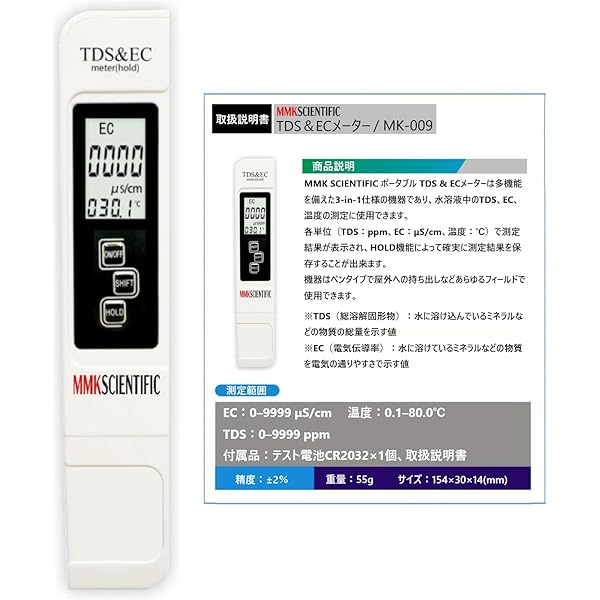 Amazon.co.jp: TDS-3水質測定器 水分計 TDSメーター 水質検査 ペン型