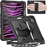Timecity iPad Pro 12.9 ケース 2022新型 第6/5/4/3世代 耐衝撃 落下防止 360°回転スタンド 保護フィルム ペン収納 ハンド＆ショルダーストラップ付き ワイャレス充電対応 肩掛け キズ防止 頑丈 子供 工事現場 防