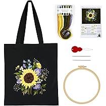 Amazon | キャンバストートバッグ刺繍キット、ひまわり柄、刺繍