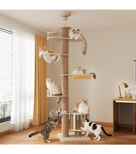 Amazon | キャットタワー 突っ張り 省スペース スリム 猫タワー