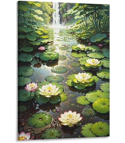 Amazon.co.jp: 蓮の花 ハスの花 ハスの葉 睡蓮 アートポスター 印刷