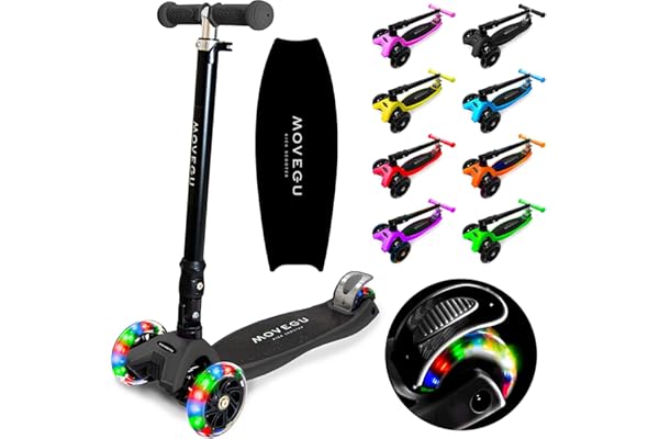 MOVEGU【4段階高さ調整ｘ光るLEDタイヤｘ軽量で頑丈】【折り畳みｘ持ち運び便利】 キックスクーター 子供 キックボード 【3輪タイプｘ方向転換ｘ後輪ブレーキ】クリスマスプレゼントに