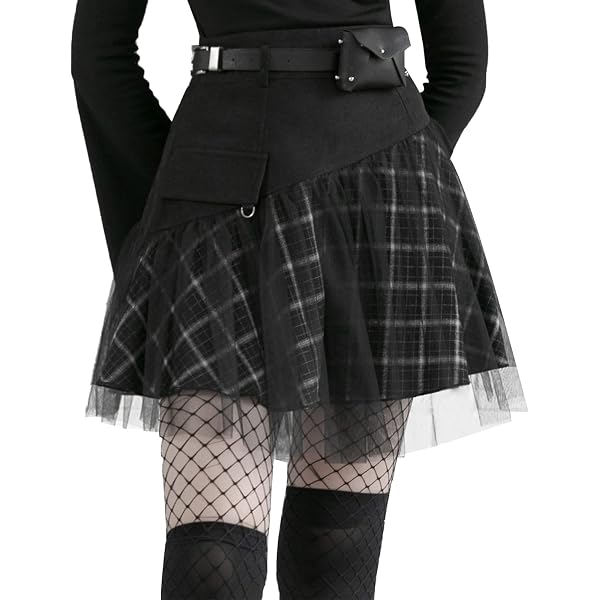 MLAFE Gothic Punk Two-Piece Skirt Set - Women's Open Waist Skirt With Top, Tie, Brooch & Belt