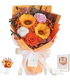Amazon｜プリザーブドフラワー 花束 母の日 オレンジ色 3本薔薇 熊