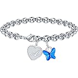 IEFWELL Heart Initial Charm Bracelets for Girls, Crystal Butterfly Bracelets for Teen Girls Dainty Initial Charm Bracelets fo