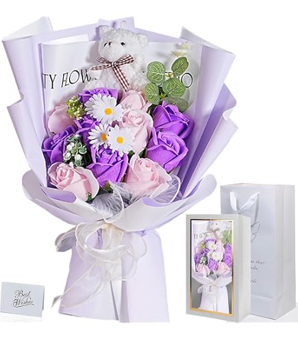 ソープフラワー薔薇 お誕生日 ・記念日 プレゼント 花束2つ Amazon｜薄い色 癒す花 2ベア13輪 ソープフラワー 花束 バラ 造花 枯れ