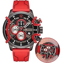 Lunage 赤い腕時計 防水 日本製 セイコー SEIKO逆輸入 腕時計 50M防水クロノグラフ メタリック