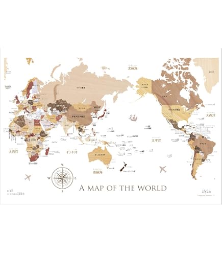 Amazon | 寄木風のおしゃれな「世界地図」ポスター A1サイズ 英語