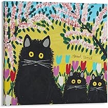 黒猫ミー絵画３点 Amazon.co.jp: Maud Lewisモードルイス画家の作品《3匹の黒猫2