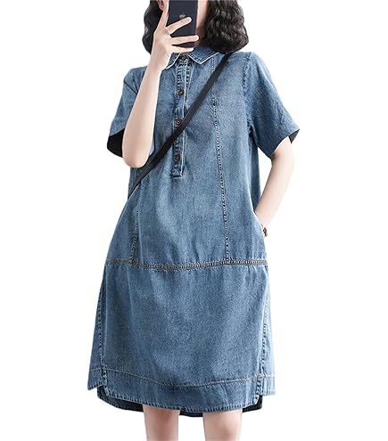 Amazon.co.jp: デニムワンピース レディース 夏 半袖 シャツ