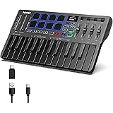 Donner DMK25 Pro MIDI Keyboard Controller, 25 Mini Key Portable USB-C MIDI Keyboard with 8 Drum Pads, OLED Display, Personali
