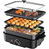 「新年・家族団らん」Sandoo ホットプレート 焼肉 グリル パーティー こびりつきにくい 着脱式 皿ばさみ ガラス フタ 蓋 しゃぶしゃぶ たこ焼 ブラック