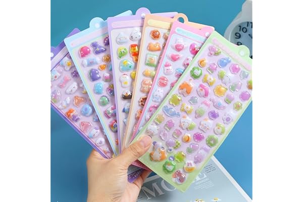 【6枚セット】3dシール 立体シール ぷくぷくぷっくり かわいい Ninrikidy おしゃれ デコシール 女の子 貼り付け可能 手芸用品 携帯電話飾り用 手帳用 DIY用 日記帳用 手芸用品 貼り付け可能（Bセット）