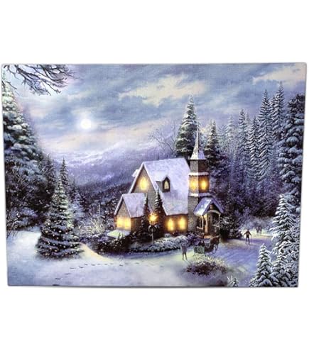 アメリカで購入LEDライト付き】クリスマスの家の風景画サイズ65cm